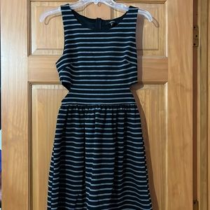 Black and gray striped dress with cut outs at waist